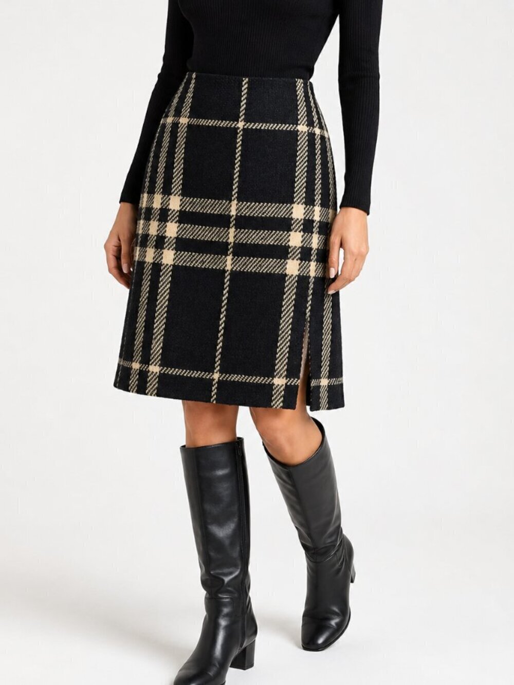 BURBERRY SKIRT WOOL PLAID TARTAN CHECK KNEE LENGTH CLASSIC PREPPY AUTHENTIC SZ 6